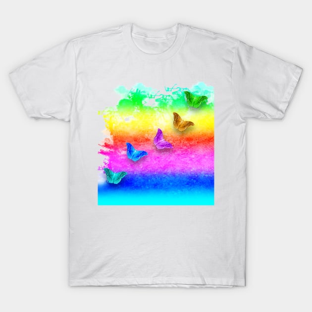 Painted rainbow butterflies T-Shirt by hereswendy